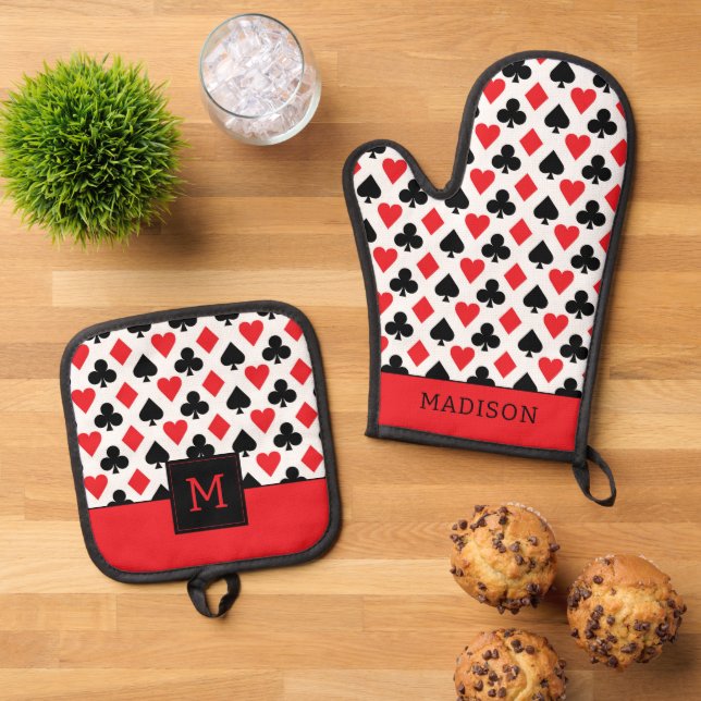 Deck of Cards Pattern 2 Oven Mitt & Pot Holder Set (Top Down)