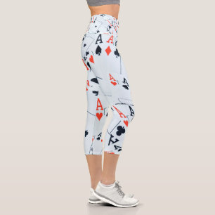 "Deck of Destiny: Layered Aces in a Poker Shuffle" Capri Leggings