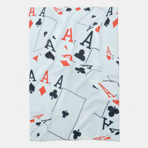 "Deck of Destiny: Layered Aces in a Poker Shuffle" Tea Towel