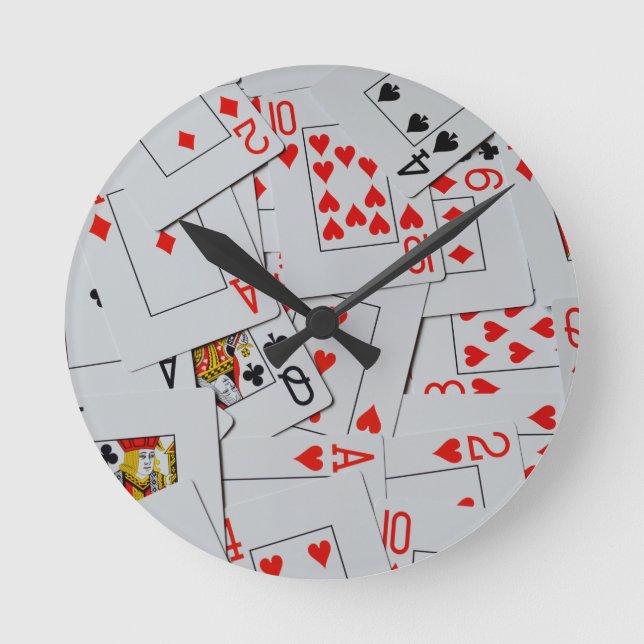 Deck Of Scatter Playing Cards Pattern, Round Clock (Front)