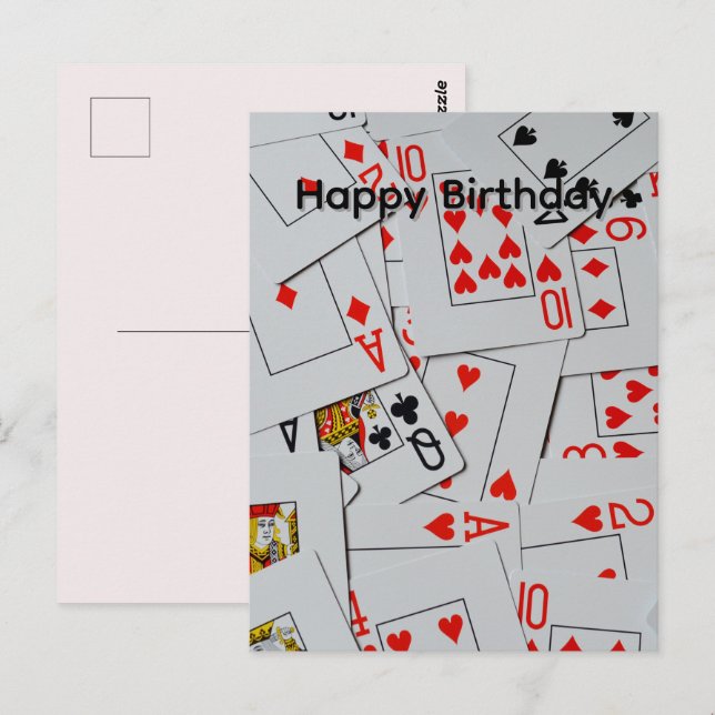Deck Of Scattered Playing Cards, Birthday Postcard (Front/Back)