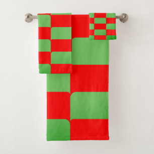 Deck of Squares in Green and Red Bath Towel Set