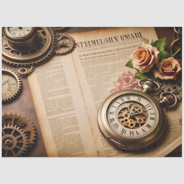 deck paper, SteamFunk Clock 1 Tissue Paper (Front)