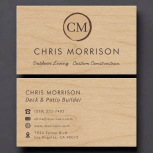 Deck & Patio Builder Wood Monogram Professional Business Card