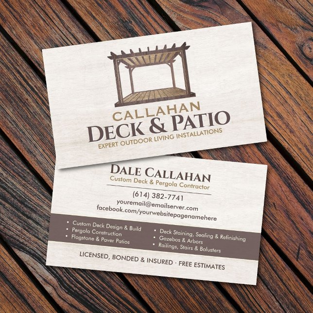 Deck & Patio Contractor Rustic Wood Business Card (Creator Uploaded)