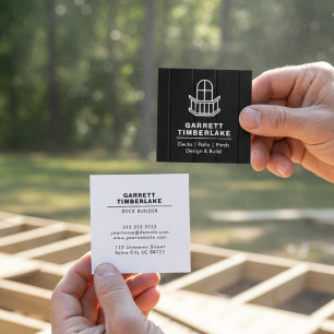 Deck Porch & Patio Builder - Black and White Square Business Card