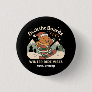 Deck the Boards Cute Santa Capybara Snowboarding 3 Cm Round Badge