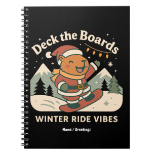 Deck the Boards Cute Santa Capybara Snowboarding Notebook