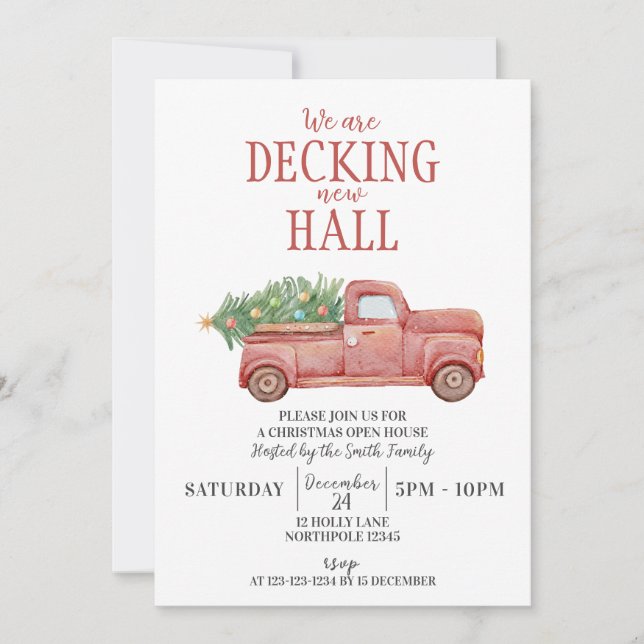 Deck the Hall, Christmas Open House Invitation (Front)