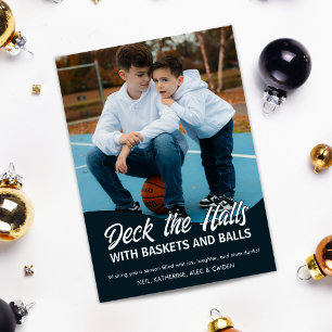 Deck the Halls Basketball Multi Photo Holiday Card