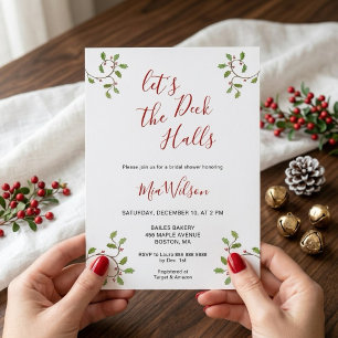Deck the Halls Christmas Bridal shower Invitation