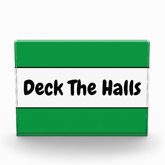 DECK THE HALLS Christmas Green White Stripes Photo Block (Front)