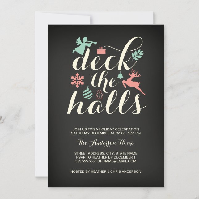 Deck The Halls Christmas Holiday Invitation (Front)