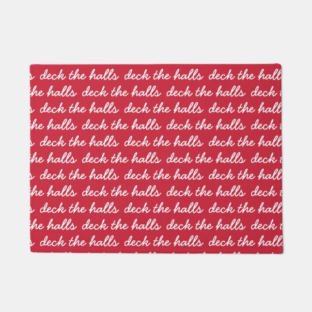 Deck The Halls Christmas Holiday Simple Script Red Doormat (Front)