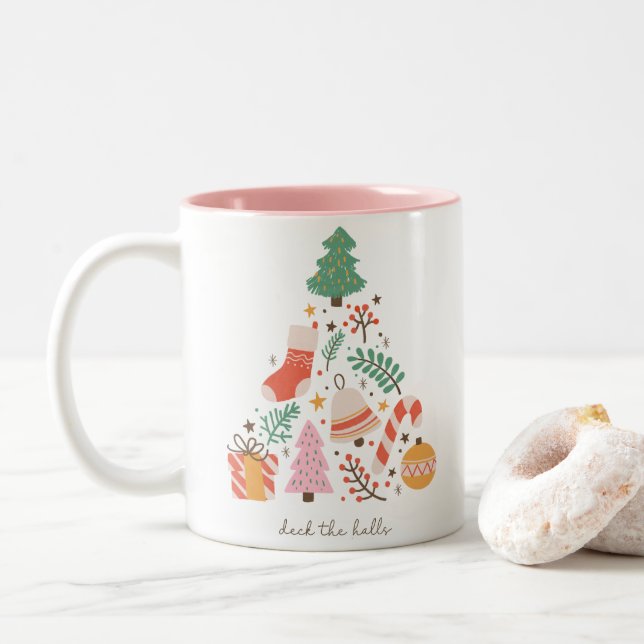 Deck The Halls Christmas Tree  Two-Tone Coffee Mug (With Donut)