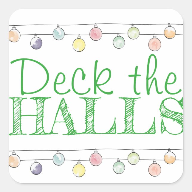 Deck the Halls Christmas Watercolor Ornaments Square Sticker (Front)