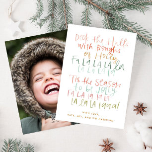 Deck the Halls Colourful Christmas Carol Photo Holiday Card