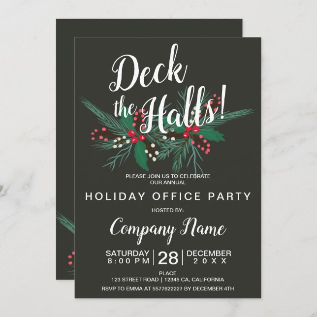 Deck the halls corporate Christmas mistletoe grey Invitation (Front/Back)