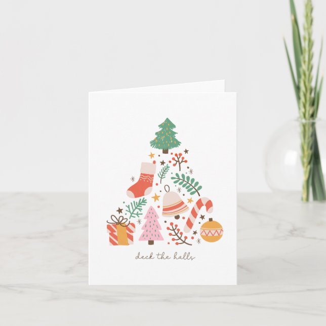 Deck the Halls Cute Christmas Tree Design Blank Holiday Card (Front)