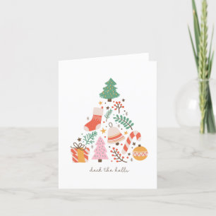 Deck the Halls Cute Christmas Tree Design Blank Holiday Card