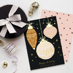 Deck The Halls Elegant Hanging Ornaments Foil Holiday Card<br><div class="desc">Deck the halls with our elegant and festive photo ornament holiday foil card. Our beautiful holiday foil card features three elegant hanging ornaments decorated in a gold foil design. Gold foil snow and stars are added along with foil ribbons. Customise with the year, family signature, and holiday greeting. All illustrations...</div>