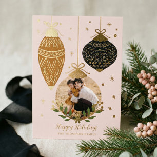 Deck The Halls Elegant Hanging Photo Ornaments Foil Holiday Card