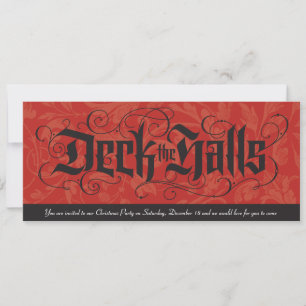 Deck the Halls Elegant Red Black Christmas Invitation