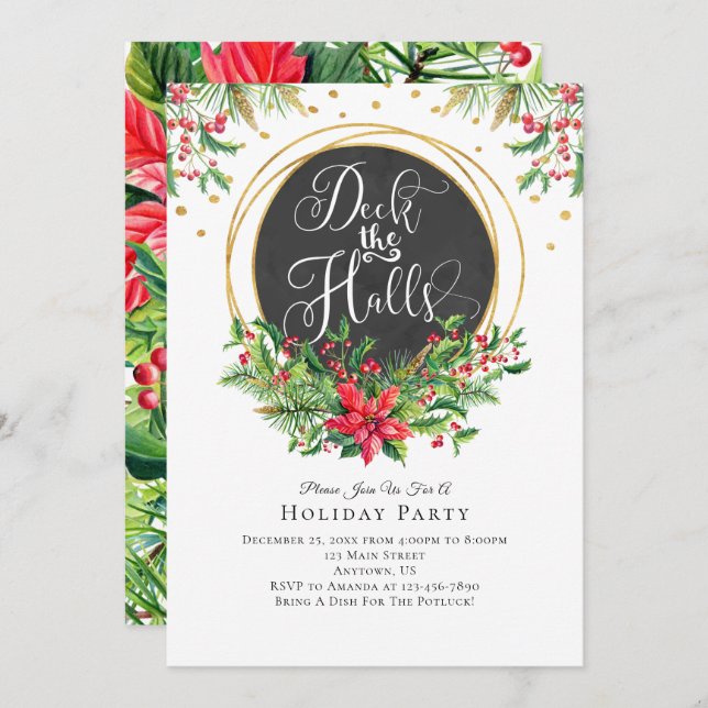 Deck The Halls Fancy Christmas Party Invitation (Front/Back)
