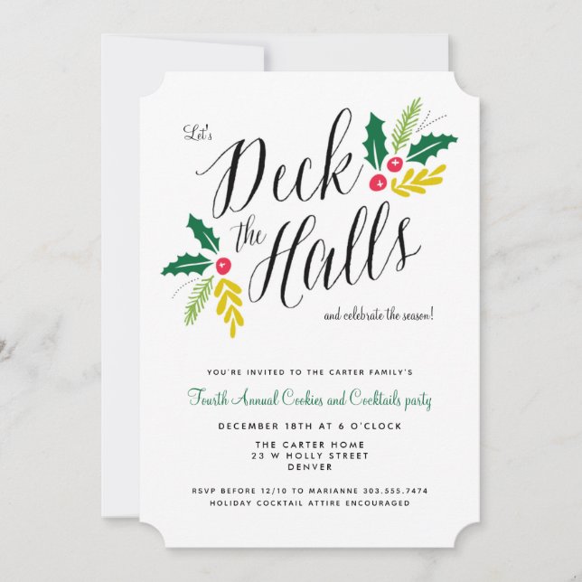Deck the Halls Festive Holiday Party Invitation (Front)