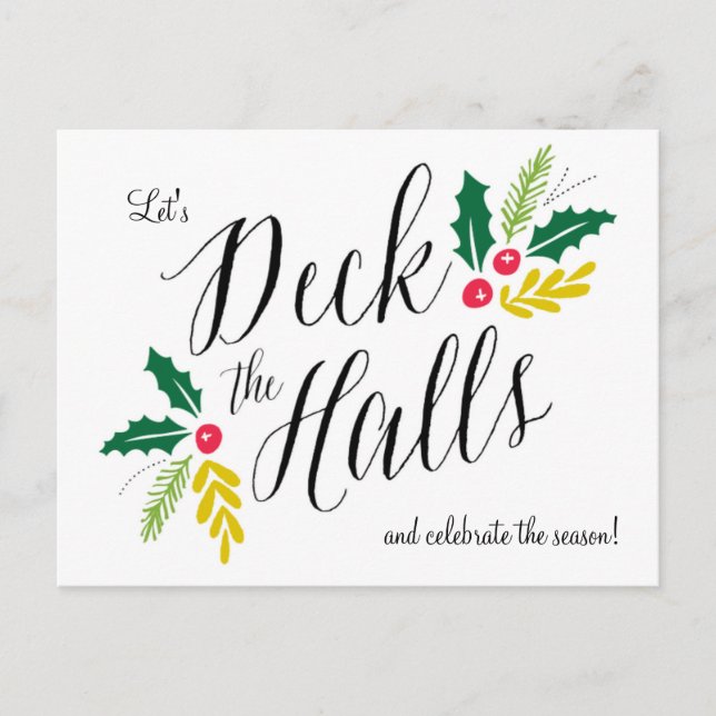 Deck the Halls Festive Holiday Party Invitation Postcard (Front)