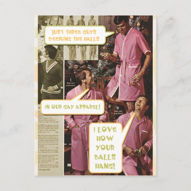 Deck the Halls funny gay Xmas postcard (Front)