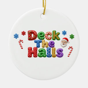Deck The Halls Glitter Plaid Santa Christmas Ceramic Ornament