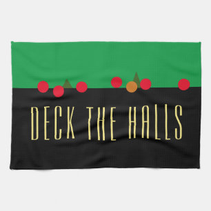 DECK THE HALLS Holiday Green Black Colour Block Tea Towel