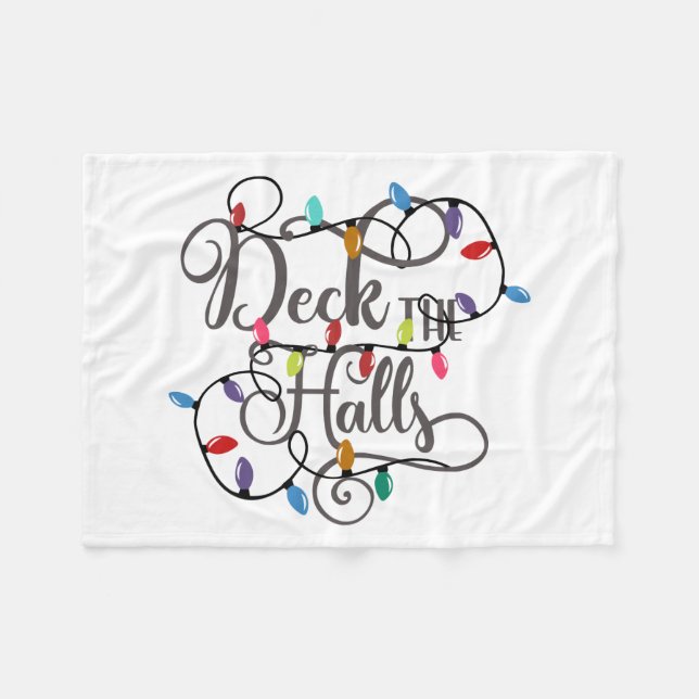 deck the halls holiday lights Christmas Fleece Blanket (Front (Horizontal))
