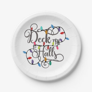 deck the halls holiday lights Christmas Paper Plate