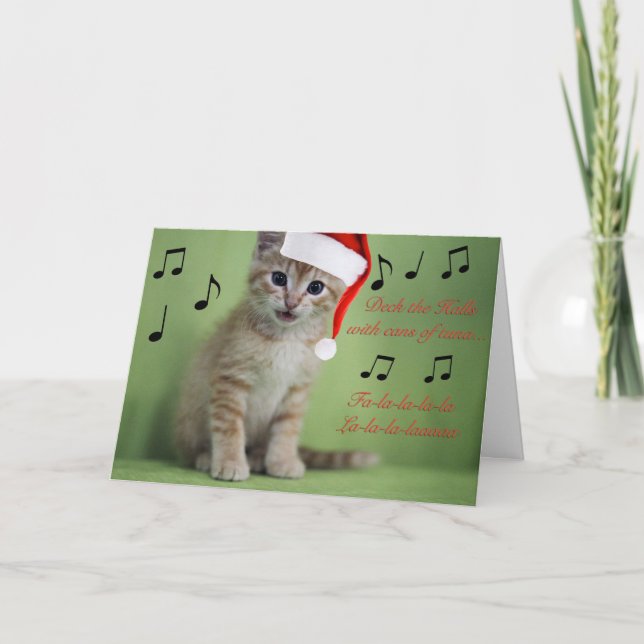 Deck the Halls Kitten Christmas Card (Front)