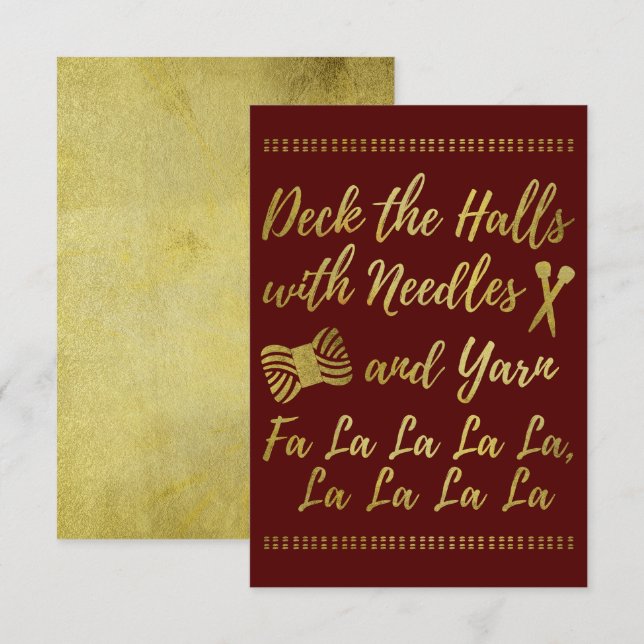 Deck the Halls • Knitting & Yarn Crafts Faux Gold Invitation (Front/Back)