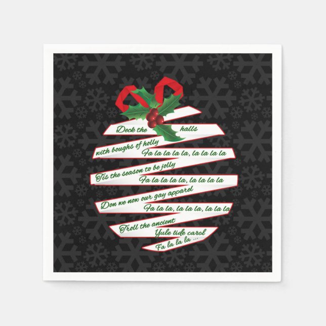 Deck the Halls Let's Party Black and White Holiday Napkin (Front)