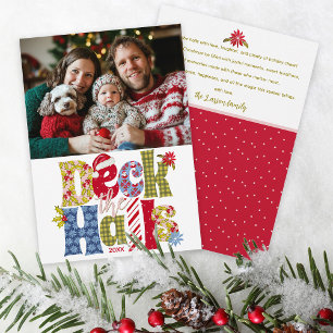 Deck the Halls Patchwork Family Photo Christmas Holiday Card