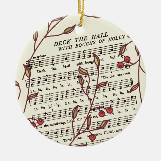 Deck the Halls Sheet Music Christmas Personalised Ceramic Ornament (Front)