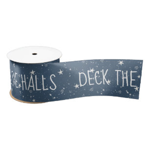 DECK THE HALLS Text With Stars Satin Ribbon