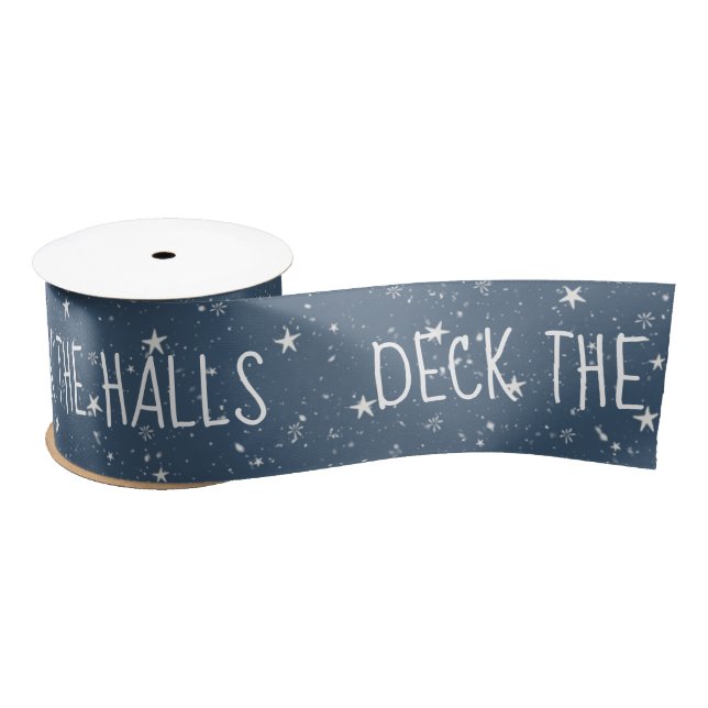 DECK THE HALLS Text With Stars Satin Ribbon (Spool)
