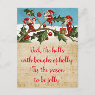 Deck the halls with boughs of holly holiday postcard