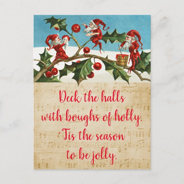 Deck the halls with boughs of holly holiday postcard (Front)