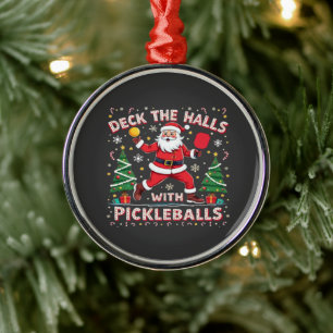 Deck The Halls With Pickleballs Metal Ornament