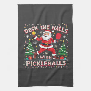 Deck The Halls With Pickleballs Tea Towel