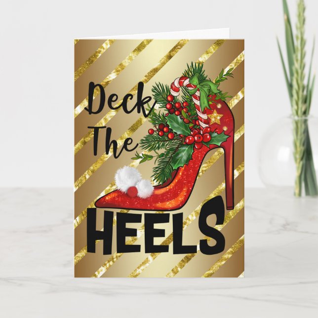 Deck The Heels Christmas Greeting Card (Front)