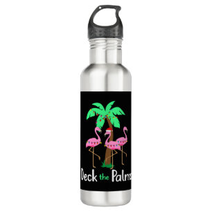 Deck The Palm Trees Flamingo Christmas Holiday Fun 710 Ml Water Bottle