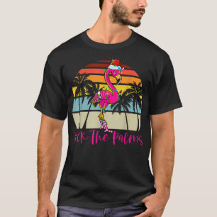 Deck the Palms Christmas Flamingo Palm Tree Tropic T-Shirt