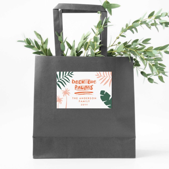 deck the palms christmas tropical modern rectangular sticker (Creator Uploaded)